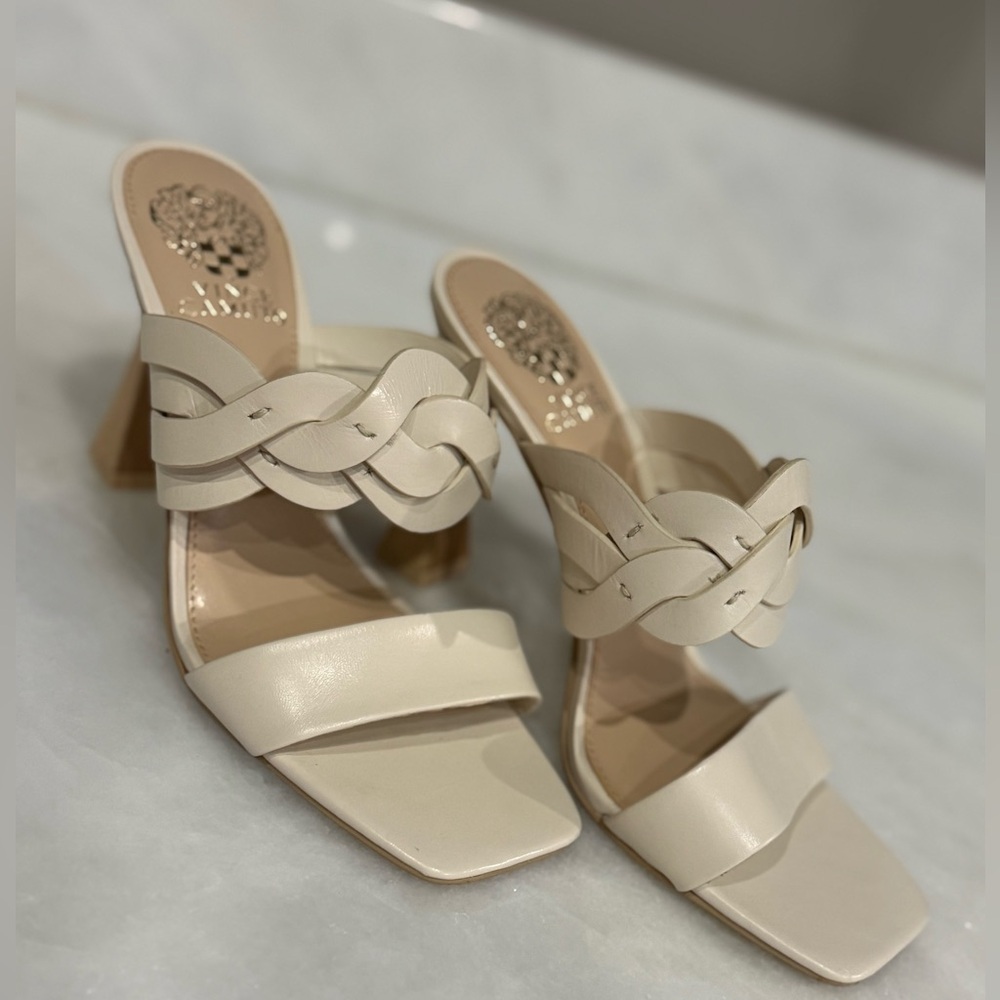Vince Camuto Rivky two-strap leather dress sandal in a cream